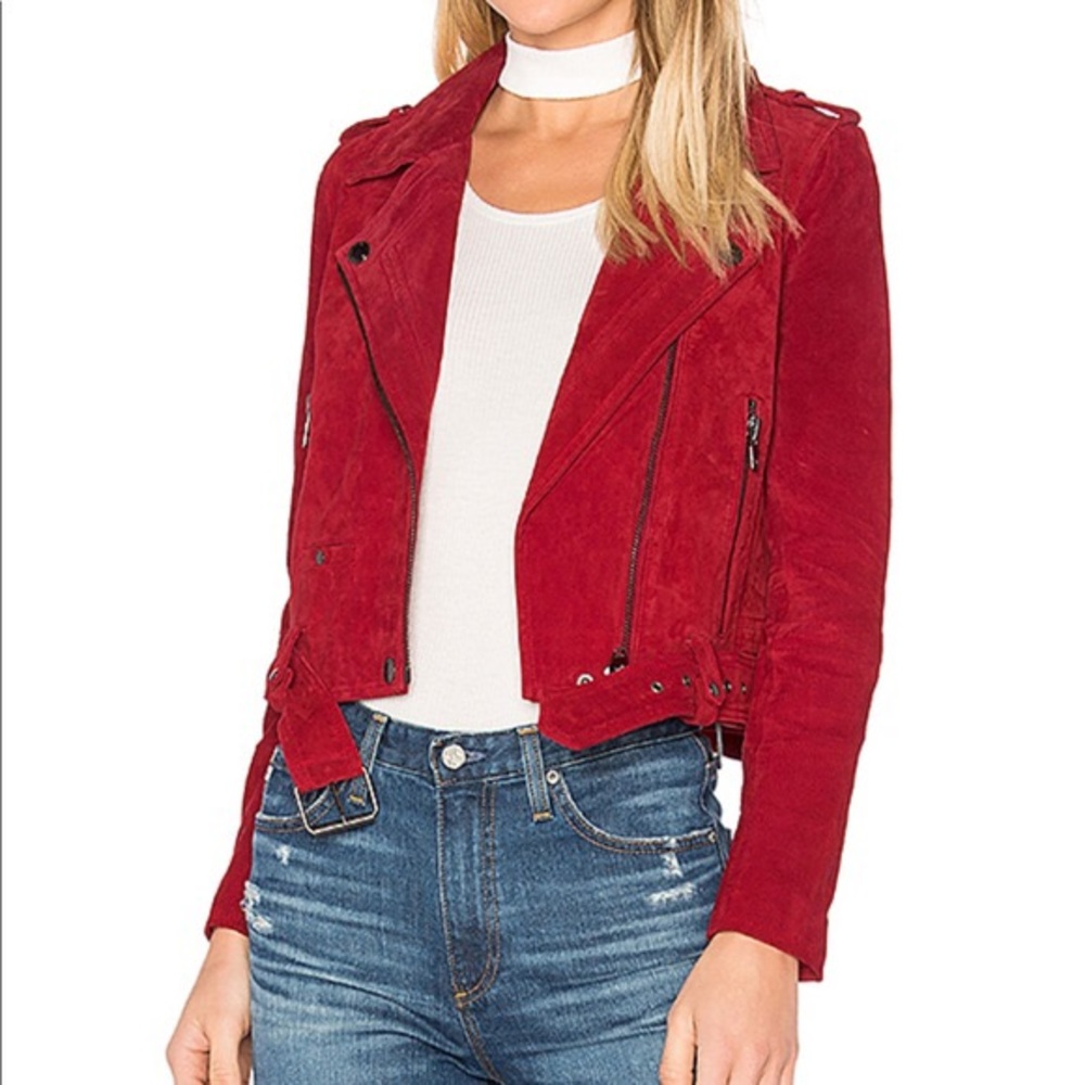 New Vigoss Red 100% Leather Suede Moto Jacket